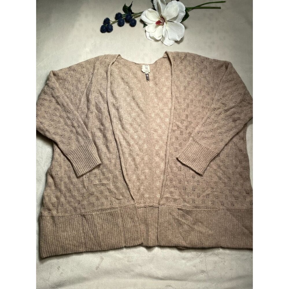Qi Cashmere Womens Open Front Cardigan XS/S Beige Lightweight